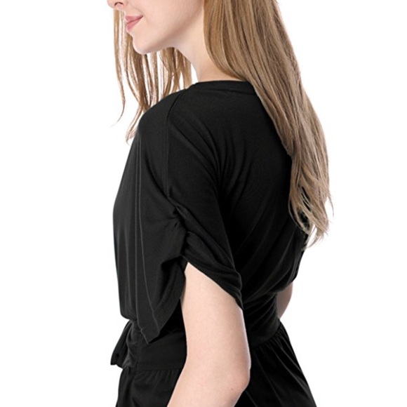 Black V Neck Cross Wrap Front Tie Back Romper - Picture 4 of 5
